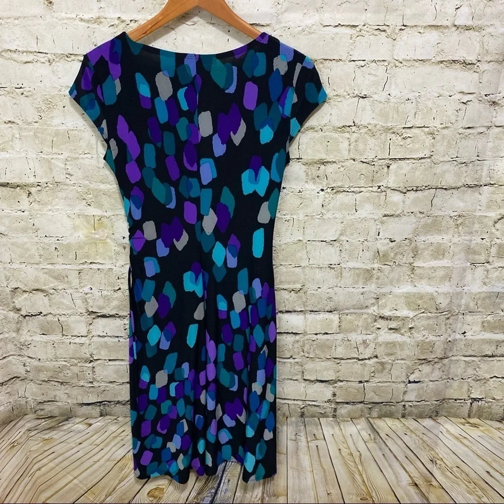 Jones Wear Black Purple Geometric Print V Neck Faux Wrap Dress